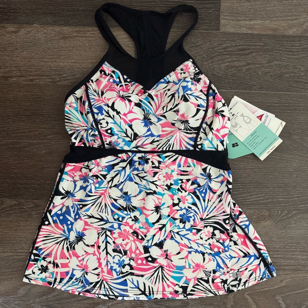 Beach House “Tully” Deco Garden Tankini Top Sz 6 NWT – UPF 50+, Mesh Neck